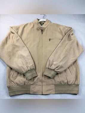 Vintage 80s Saxony Full Zip Men's Silk Tan Golf Jacket Windbreaker Large